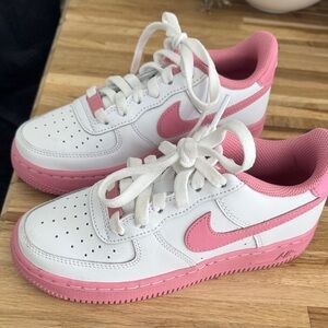 Nike White and Pink Air Force 1 Sneakers